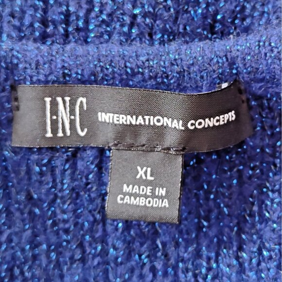 INC International Concepts Women’s Sweater Size XL Blue Sparkly V-Neck Pullover - Picture 5 of 7